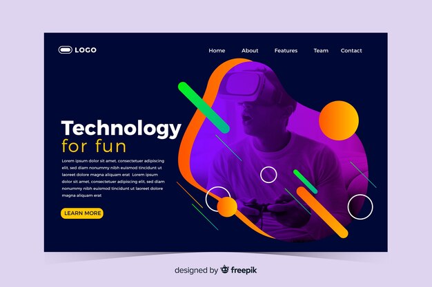 Página de inicio de tecnología con diseño de memphis