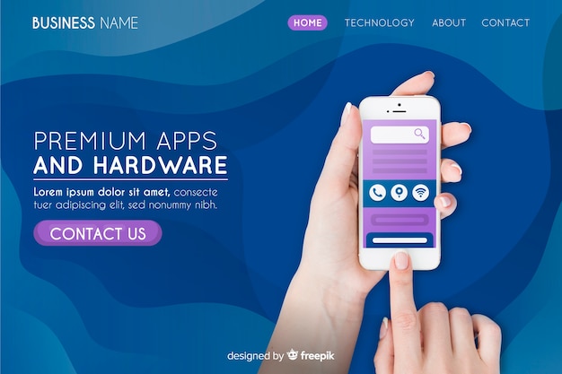 Vector gratuito página de inicio de tecnología con foto