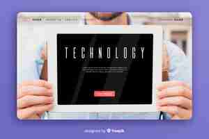 Vector gratuito página de inicio de tecnología con foto