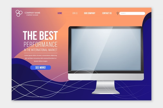Vector gratuito página de inicio de tecnología con imac photo