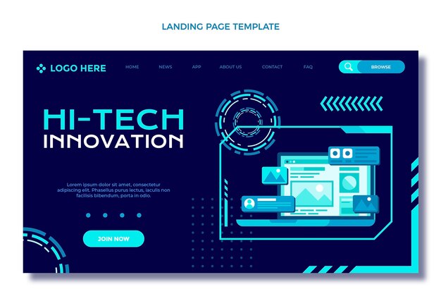 Página de inicio de tecnología mínima de diseño plano