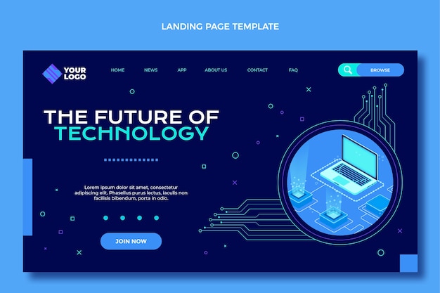 Página de inicio de tecnología mínima de diseño plano