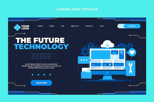 Página de inicio de tecnología minimalista de diseño plano