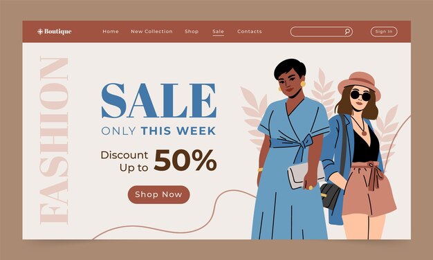 Página de inicio de tendencias de moda dibujada a mano