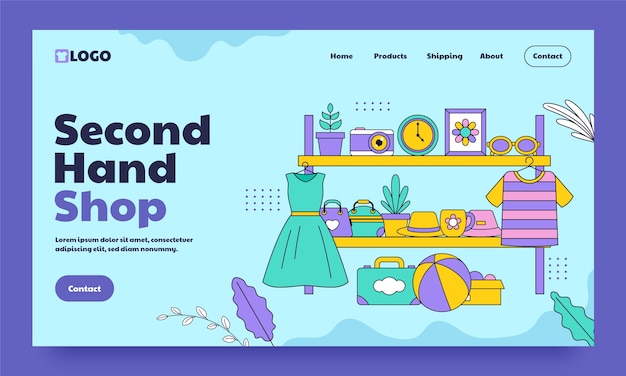 Vector gratuito página de inicio de tienda de segunda mano dibujada a mano