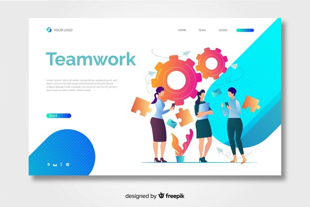 Página de inicio de trabajo en equipo con compañeras de trabajo