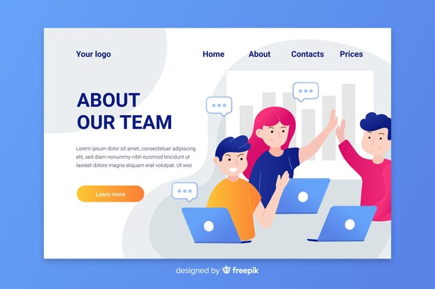 Página de inicio de trabajo en equipo de personajes de diseño plano