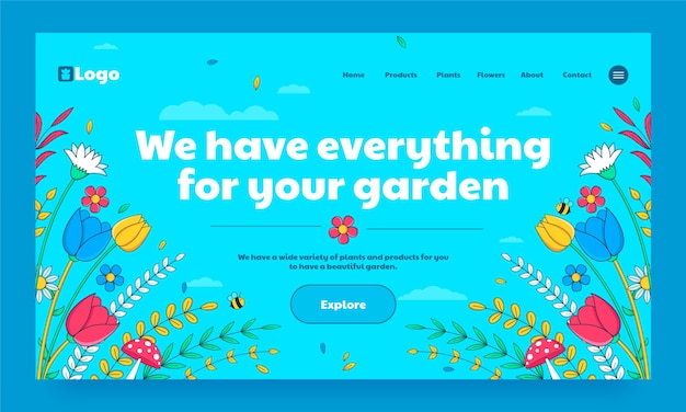 Vector gratuito página de inicio de trabajo de jardinería dibujada a mano