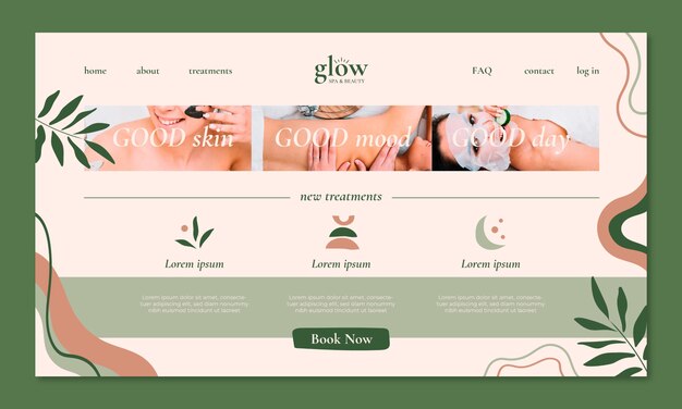 Página de inicio de tratamiento de spa boho dibujada a mano