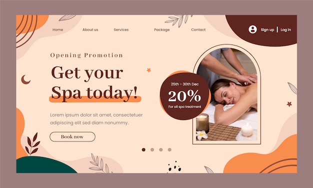 Vector gratuito página de inicio de tratamiento de spa boho dibujada a mano