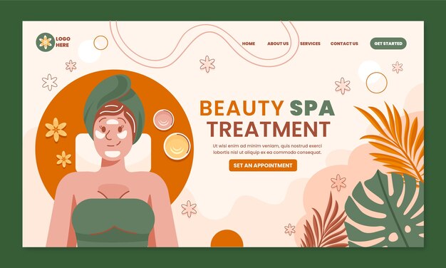 Página de inicio de tratamiento de spa de diseño plano