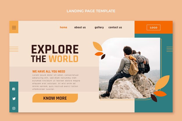 Página de inicio de trekking de diseño plano