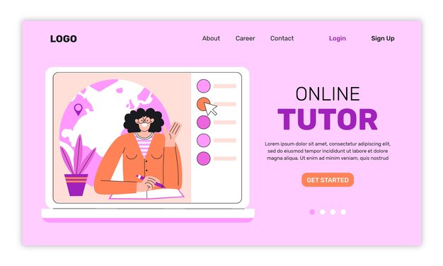 Página de inicio de tutor en línea de diseño plano