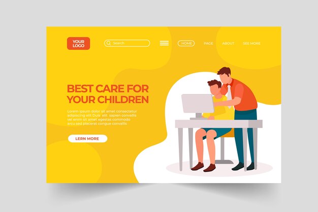 Página de inicio de tutoría de diseño plano dibujado a mano