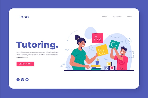 Página de inicio de tutoría de diseño plano dibujado a mano