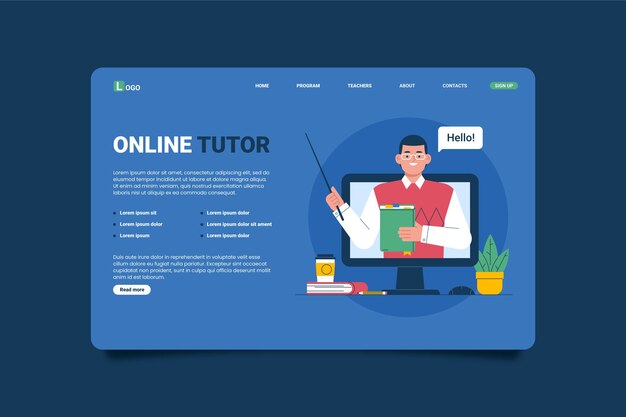 Página de inicio de tutoría de diseño plano