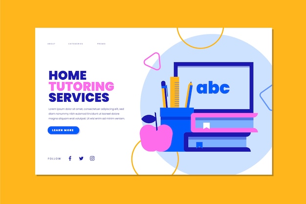 Vector gratuito página de inicio de tutoría de diseño plano