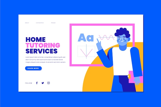 Vector gratuito página de inicio de tutoría de diseño plano