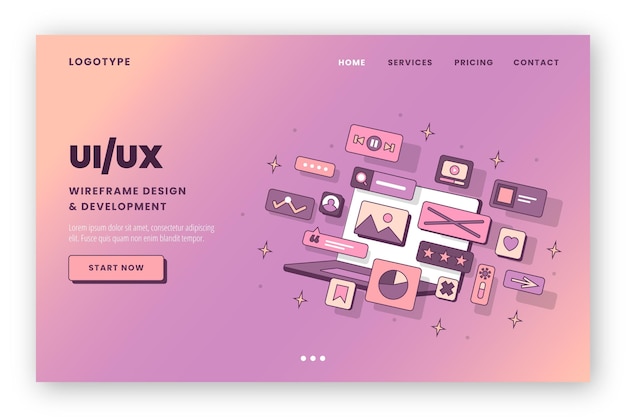 Página de inicio de ui / ux plana lineal