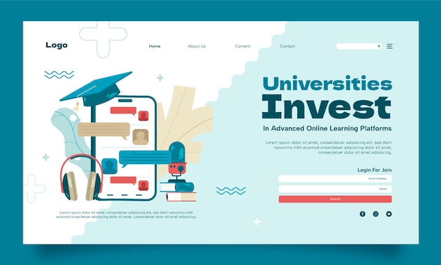 Vector gratuito página de inicio de la universidad en línea de diseño plano