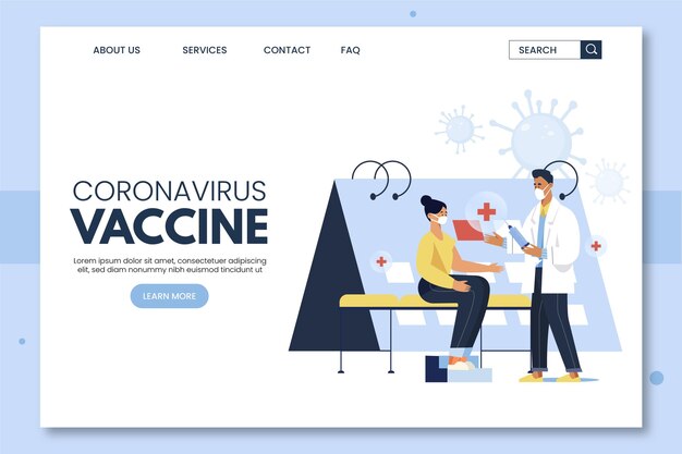 Página de inicio de la vacuna contra el coronavirus dibujada a mano plana