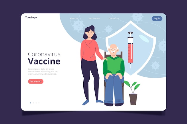 Página de inicio de la vacuna contra el coronavirus dibujada a mano