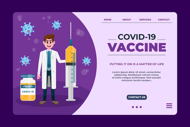 Página de inicio de la vacuna contra el coronavirus de dibujos animados