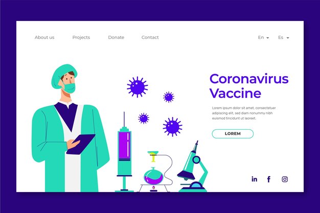 Página de inicio de la vacuna contra el coronavirus de dibujos animados