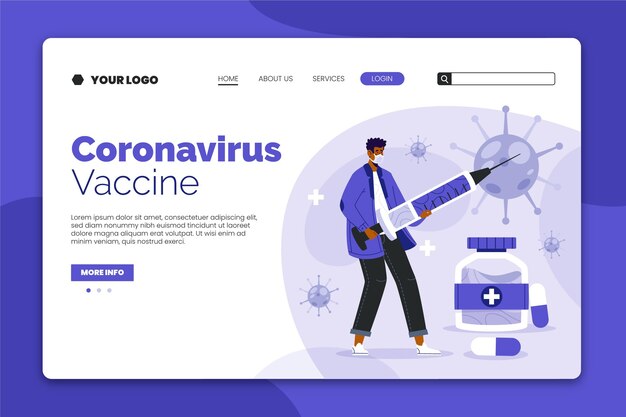 Página de inicio de la vacuna contra el coronavirus con persona ilustrada