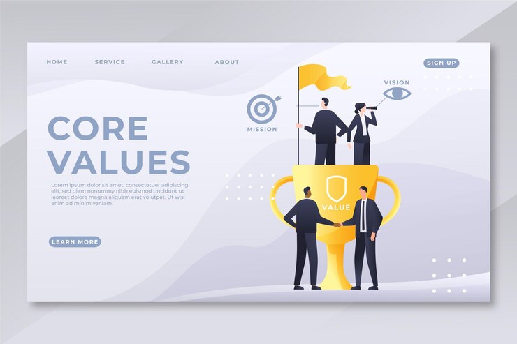 Vector gratuito página de inicio de valores fundamentales de degradado