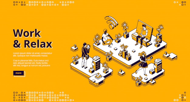 Página de inicio de vector con concepto de trabajo y relax