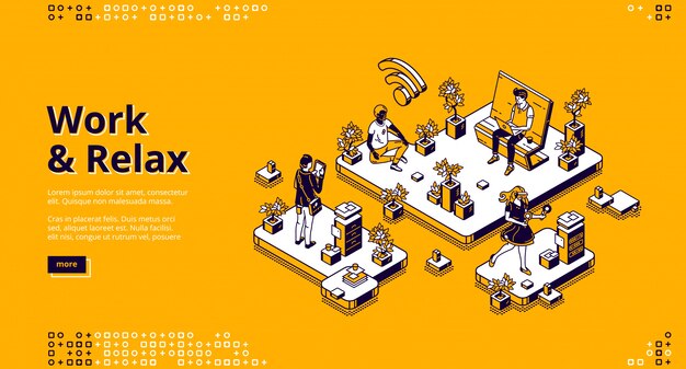 Página de inicio de vector con concepto de trabajo y relax