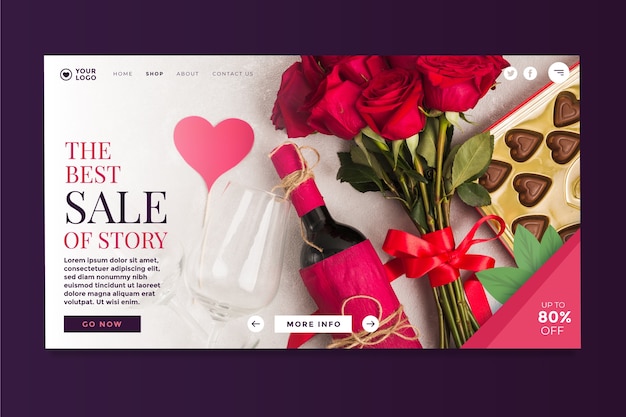 Vector gratuito página de inicio de la venta del día de san valentín