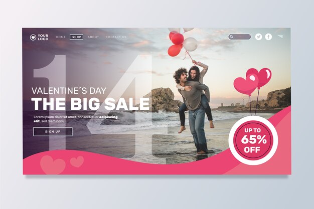 Vector gratuito página de inicio de la venta del día de san valentín