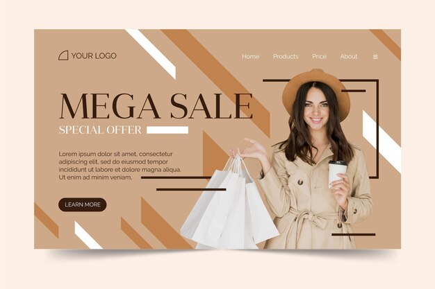 Página de inicio de venta de moda con foto de mujer
