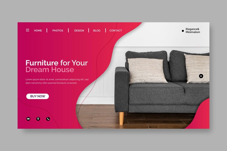 Vector gratuito página de inicio de venta de muebles degradados con foto