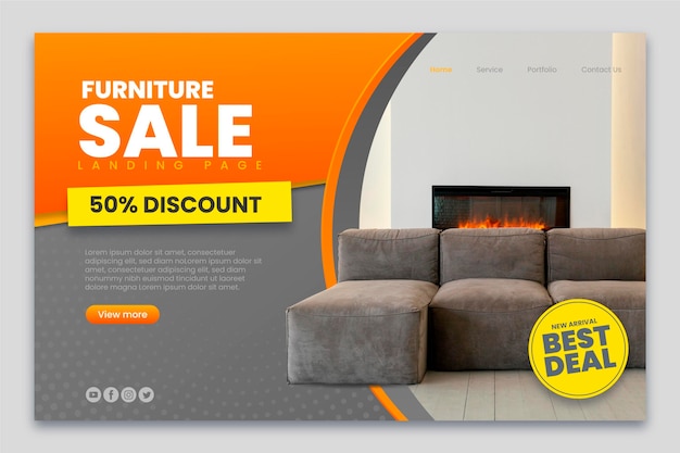 Vector gratuito página de inicio de venta de muebles degradados con foto