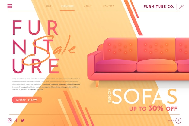 Página de inicio de venta de muebles degradados