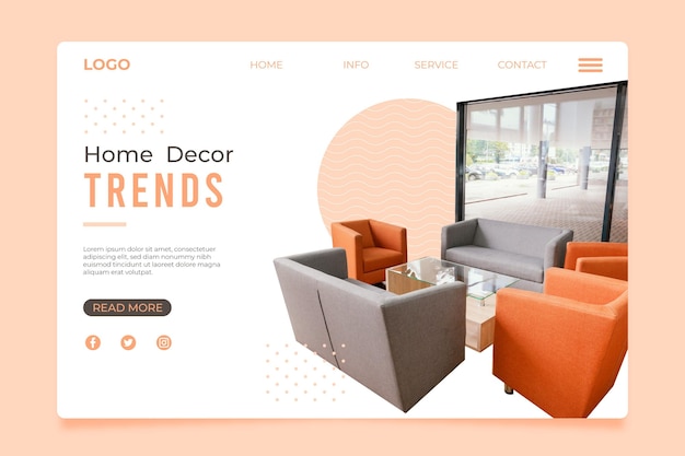 Vector gratuito página de inicio de venta de muebles planos con foto