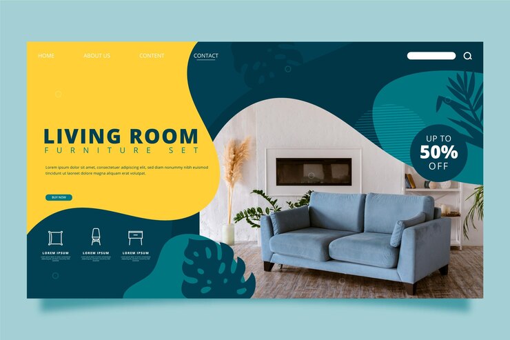Vector gratuito página de inicio de venta de muebles planos orgánicos con foto