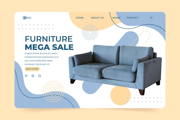 Vector gratuito página de inicio de venta de muebles planos orgánicos con foto