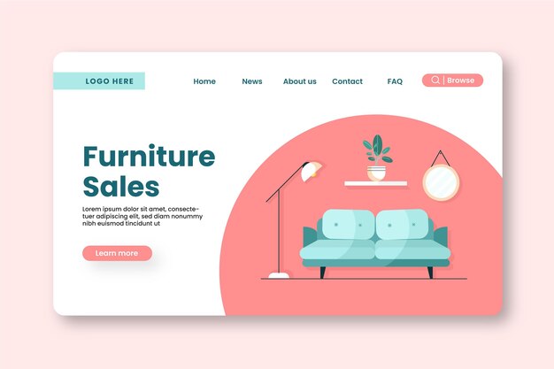 Página de inicio de venta de muebles planos