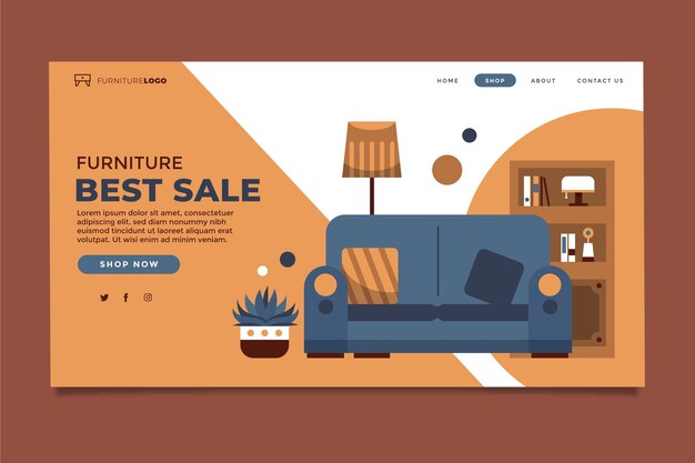 Página de inicio de venta de muebles planos