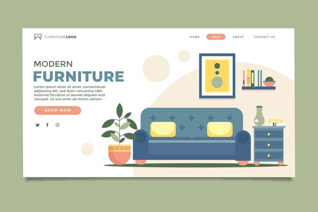 Página de inicio de venta de muebles planos