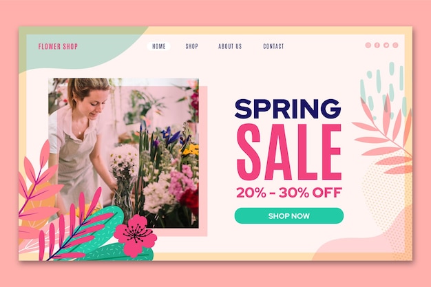 Vector gratuito página de inicio de venta de primavera de diseño plano