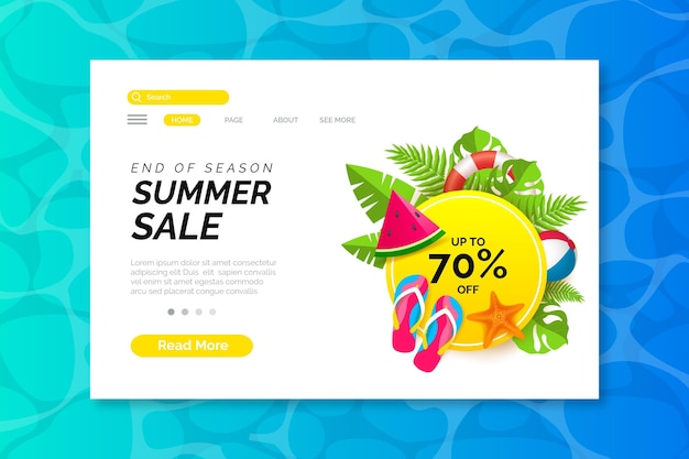 Vector gratuito página de inicio de la venta de verano de fin de temporada