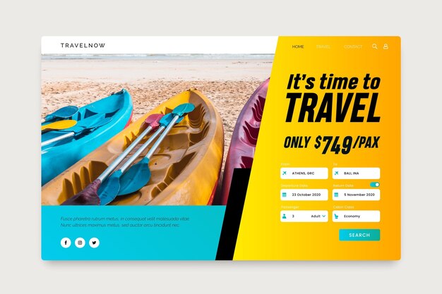 Vector gratuito página de inicio de venta de viajes con foto