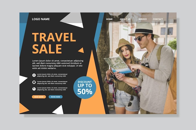 Vector gratuito página de inicio de venta de viajes con imagen