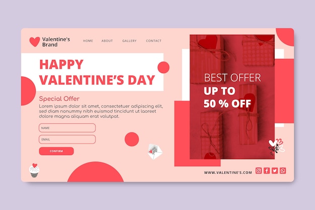 Vector gratuito página de inicio de ventas de san valentín