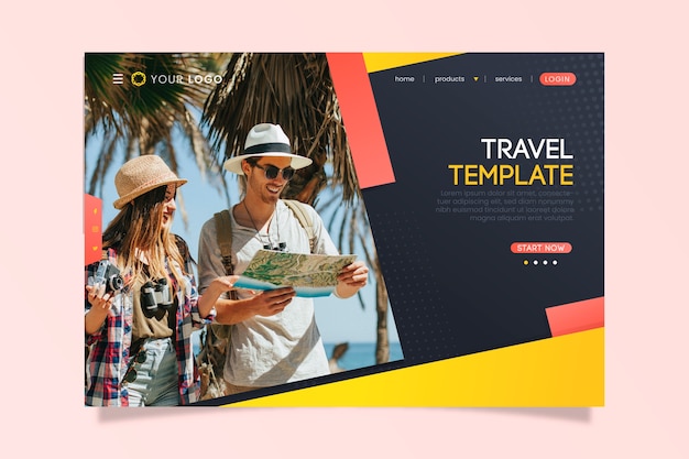 Vector gratuito página de inicio de viaje con foto